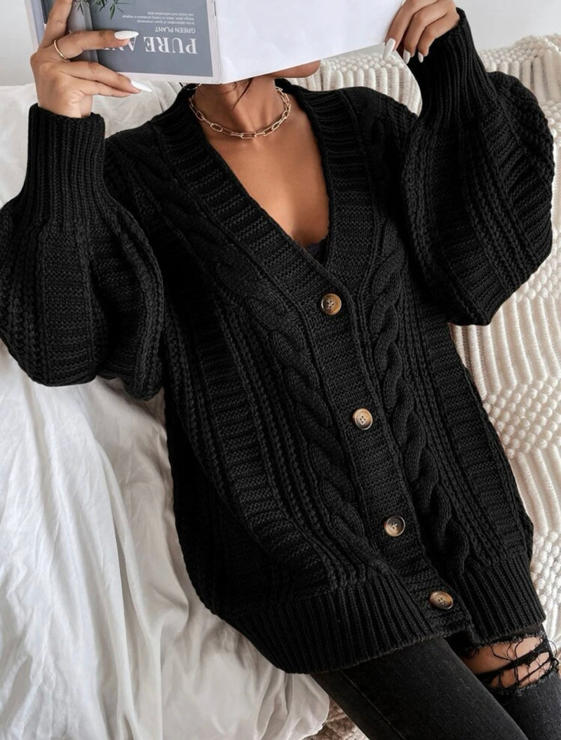 Cable Knit Oversized Cardigan - Black – Baby Couture