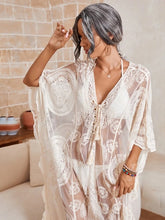 Embroidery Ivory Mesh Lace-Up Cover Up