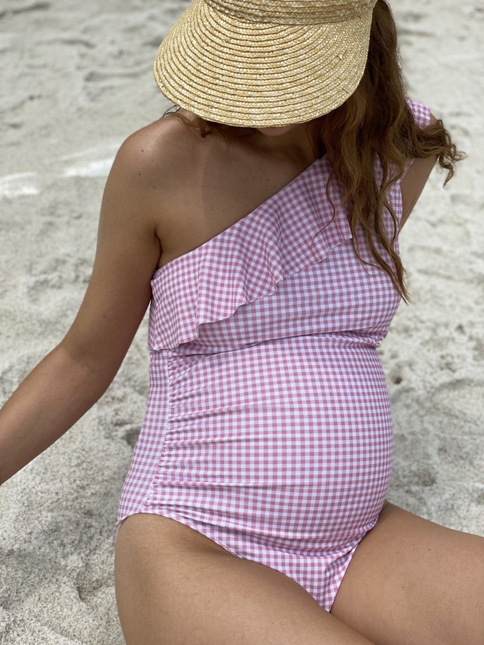 Ruffle One Shoulder Swimsuit - Pink Gingham