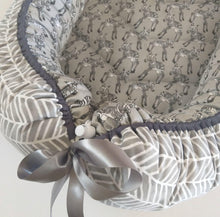 Grey Baby Zebra + Grey Herringbone (Grey Trim) Sleeping Pod