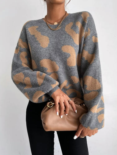 Bell Sleeve Animal Print Knit Jersey