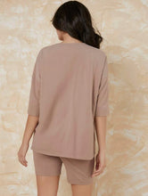 Maternity Pocket Patched Drop Shoulder Tee and Legging Shorts Set - Mocha