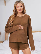 Maternity Waffle Knit Drop Shoulder Set - Tan