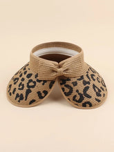 Leopard Print Bow Straw Visor Hat
