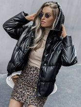 Faux Leather Puffer Jacket