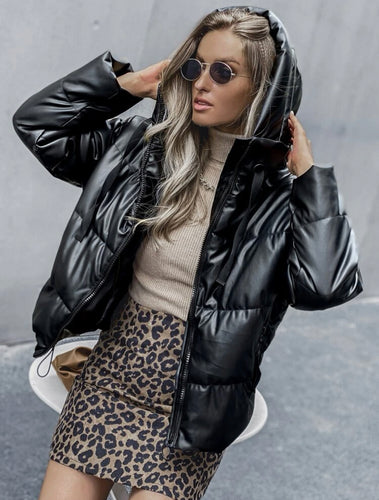 Faux Leather Puffer Jacket