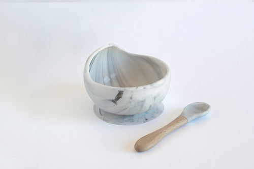 Silicone Suction Bowl + Spoon - Marble