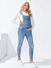 Patch Pocket Ripped Denim Maternity Overalls