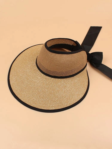 Large Bow Decor Straw Visor Hat
