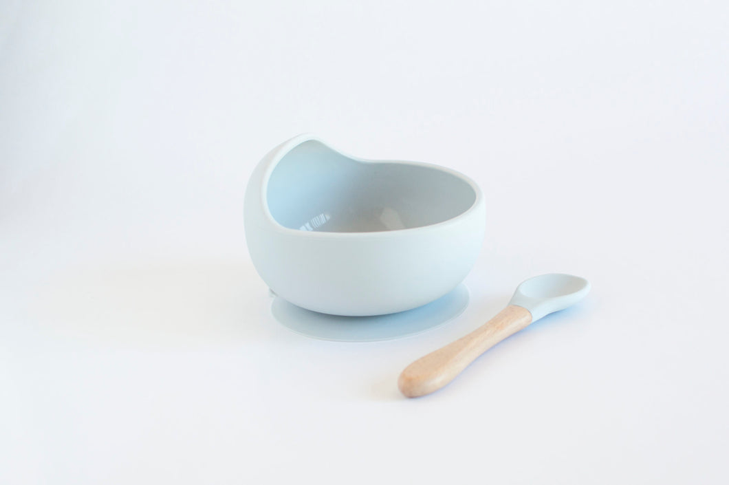 Silicone Suction Bowl + Spoon - Sky
