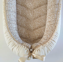 Sand Leopard Print + Unbleached Cotton (Macrame Pom Poms) Sleeping Pod